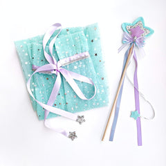 Magical Sparkly Cape/Wand & Crown Set- Blue/Lavender
