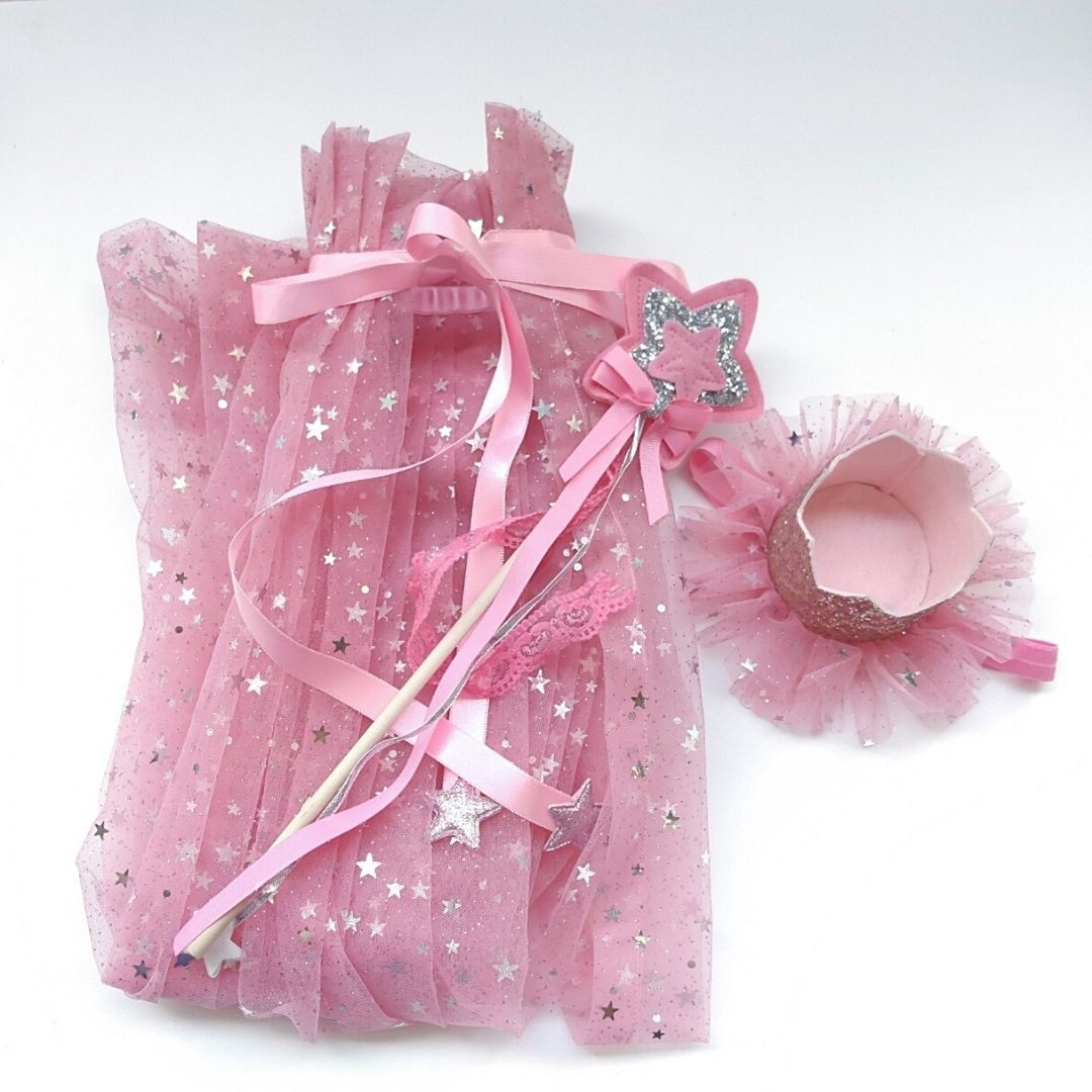 Magical Sparkly Cape/Wand/Crown- Pink
