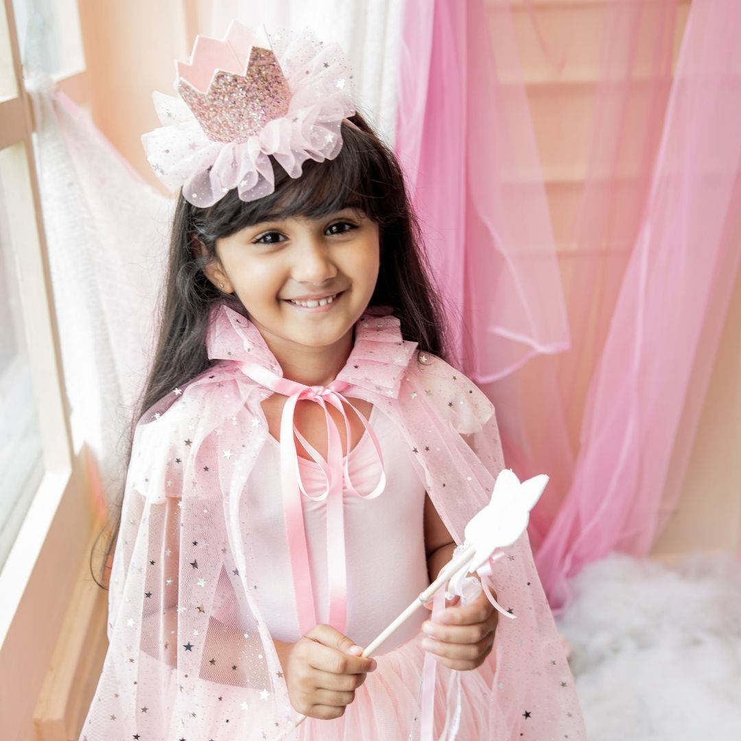 Magical Sparkly Cape/Wand/Crown- Baby Pink
