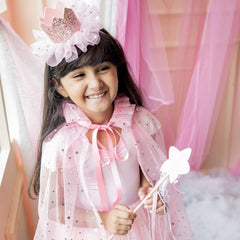Magical Sparkly Cape/Wand/Crown- Baby Pink